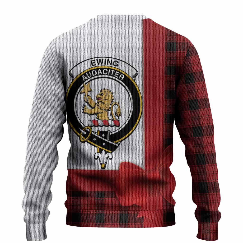 Ewing Tartan Crest Christmas Christmas Ugly Sweater Highland Cow Bagpipes Coquette Bow Style
