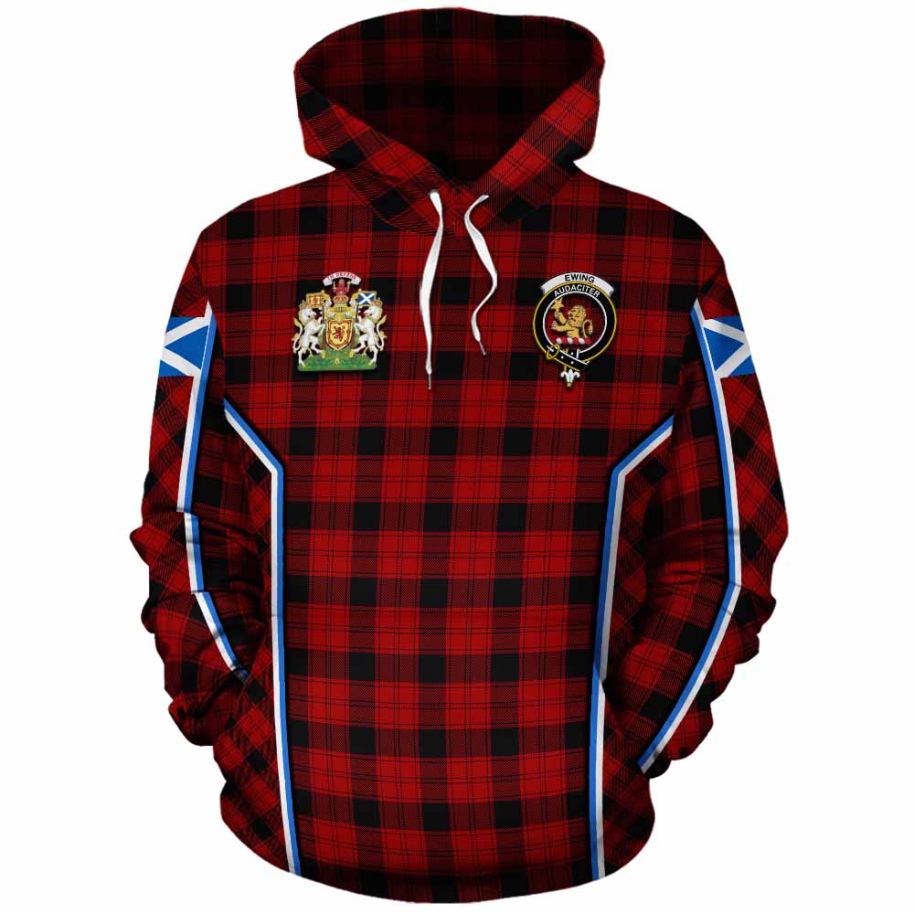 Ewing Tartan Crest Cotton Hoodie Scotland Coat of Arm Flag Style - Tartan Vibes Clothing