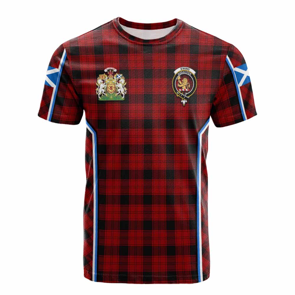 Ewing Tartan Crest Cotton T-shirt Scotland Coat of Arm Flag Style - Tartan Vibes Clothing