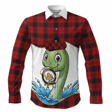 Ewing Tartan Crest Cute Nessie Long Sleeve Button Shirts Scottish Loch Ness Monster