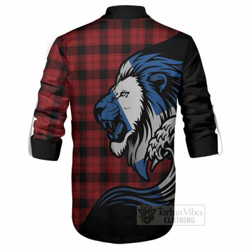 Ewing Tartan Crest Ghillie Shirt Scottish Golden Lions Wave Flow