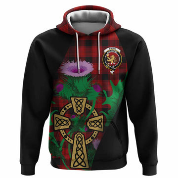 Ewing Tartan Crest Hoodie Celtic Cross Thistle Flowers