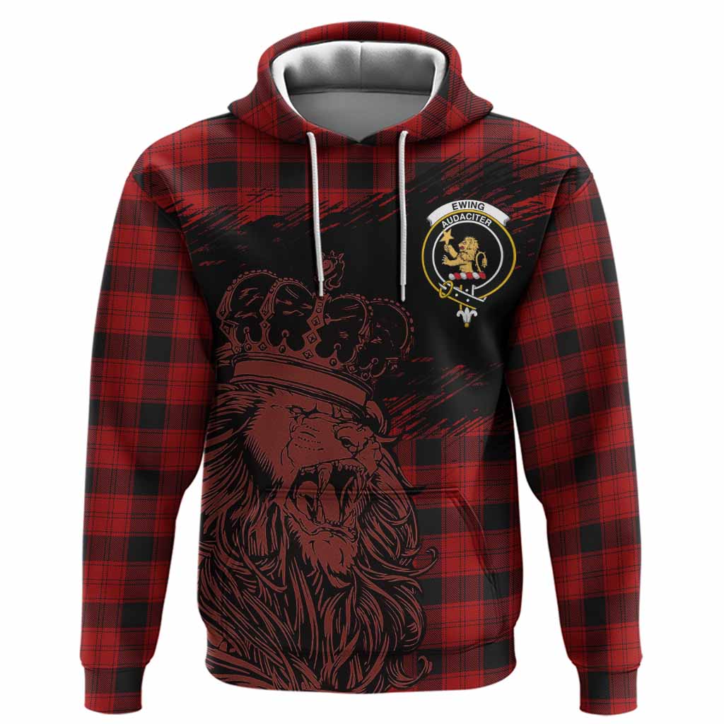 Ewing Tartan Crest Hoodie Crowned Lion Heritage Style