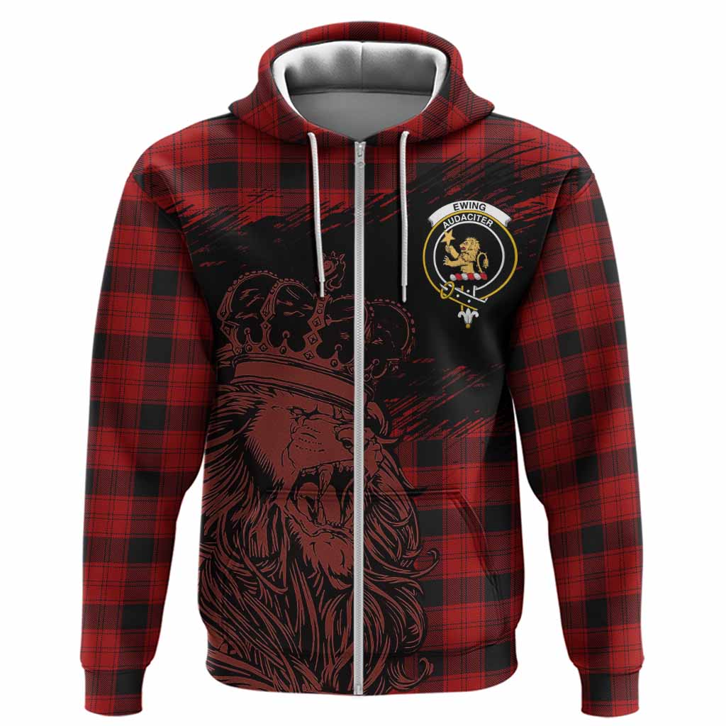 Ewing Tartan Crest Hoodie Crowned Lion Heritage Style