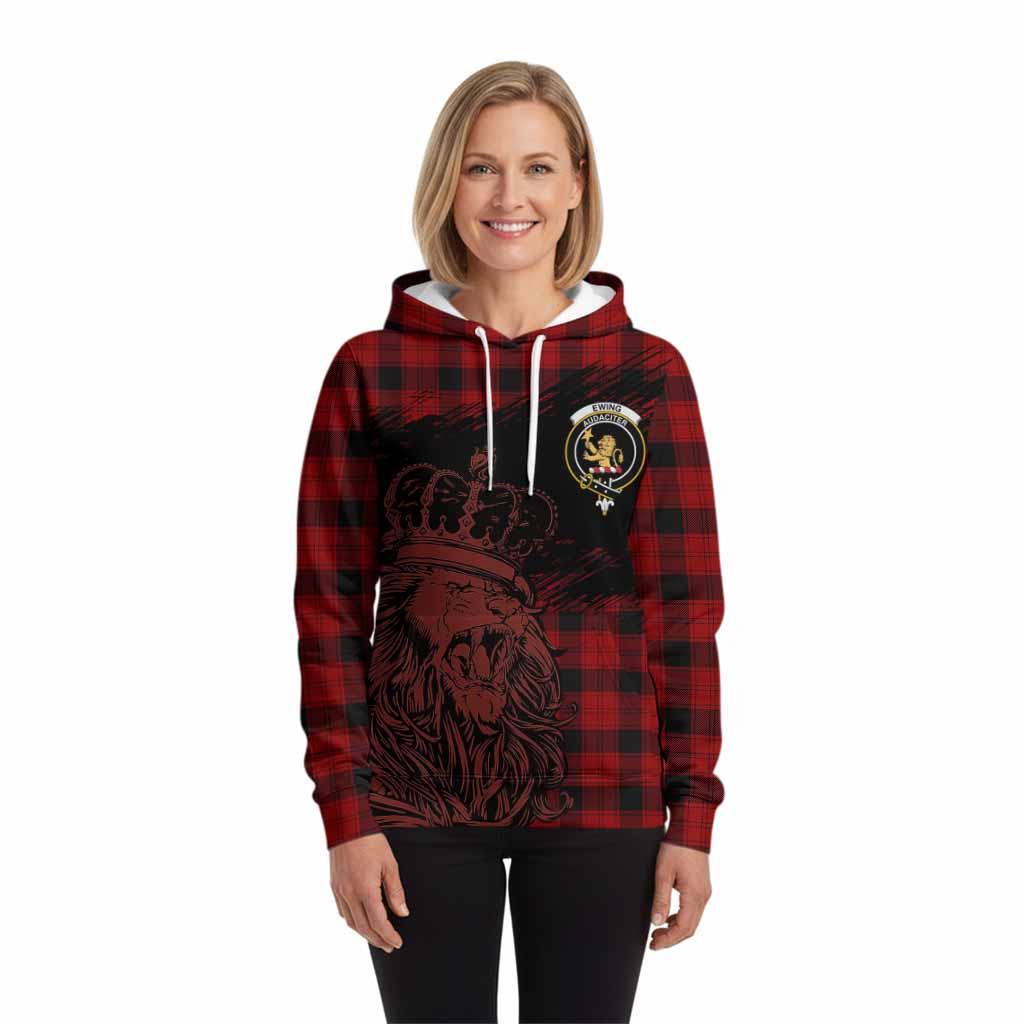 Ewing Tartan Crest Hoodie Crowned Lion Heritage Style