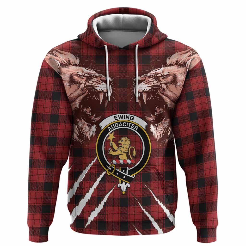 Ewing Tartan Crest Hoodie Ferocious Lion Style