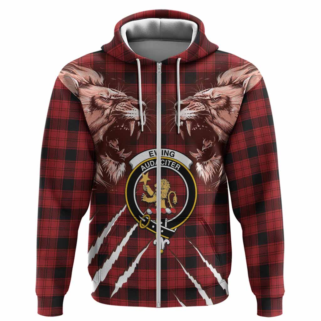 Ewing Tartan Crest Hoodie Ferocious Lion Style