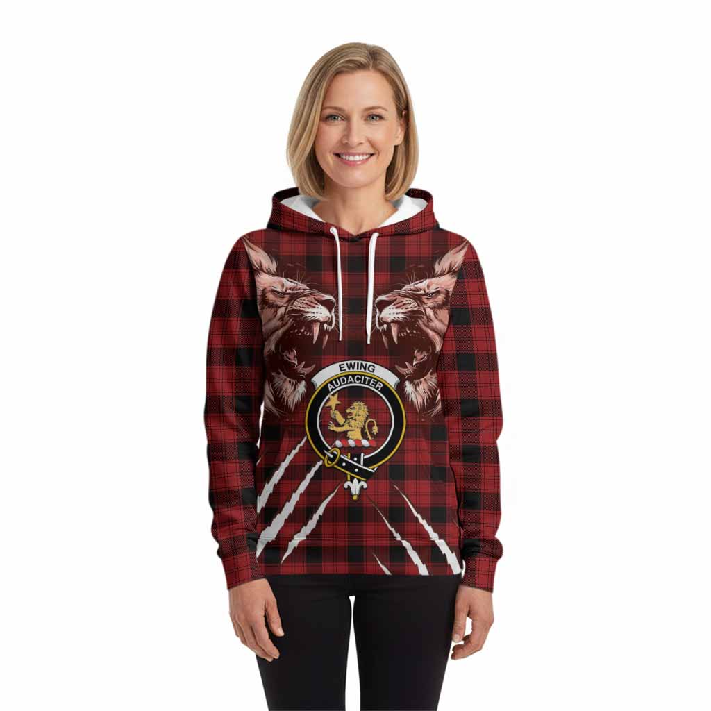 Ewing Tartan Crest Hoodie Ferocious Lion Style