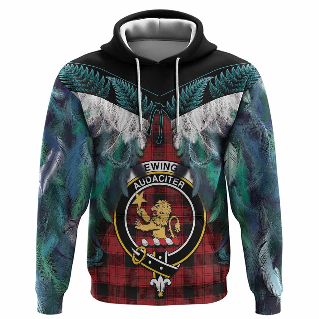 Ewing Tartan Crest Hoodie New Zealand Maori Korowai Cloak