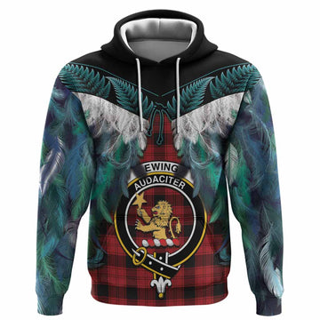 Ewing Tartan Crest Hoodie New Zealand Maori Korowai Cloak
