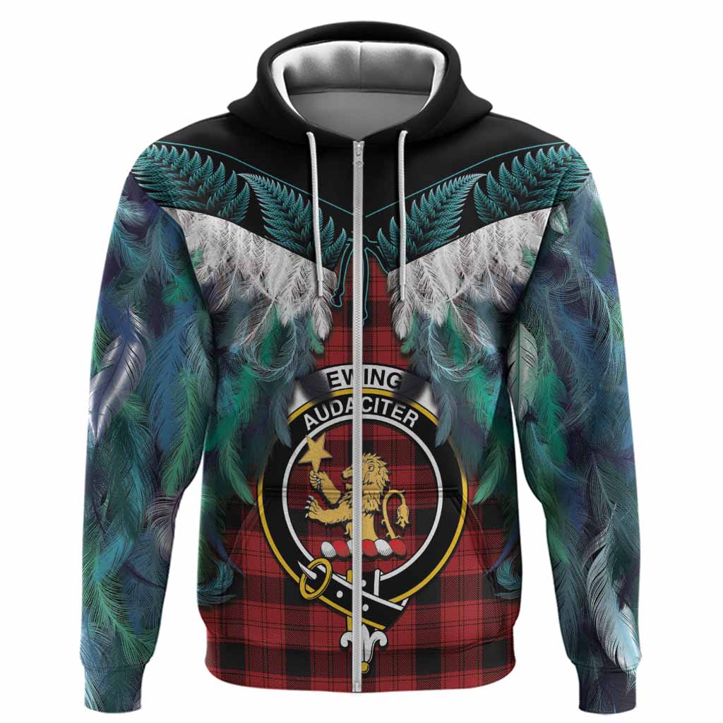 Ewing Tartan Crest Hoodie New Zealand Maori Korowai Cloak