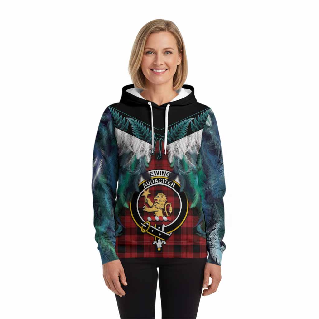 Ewing Tartan Crest Hoodie New Zealand Maori Korowai Cloak