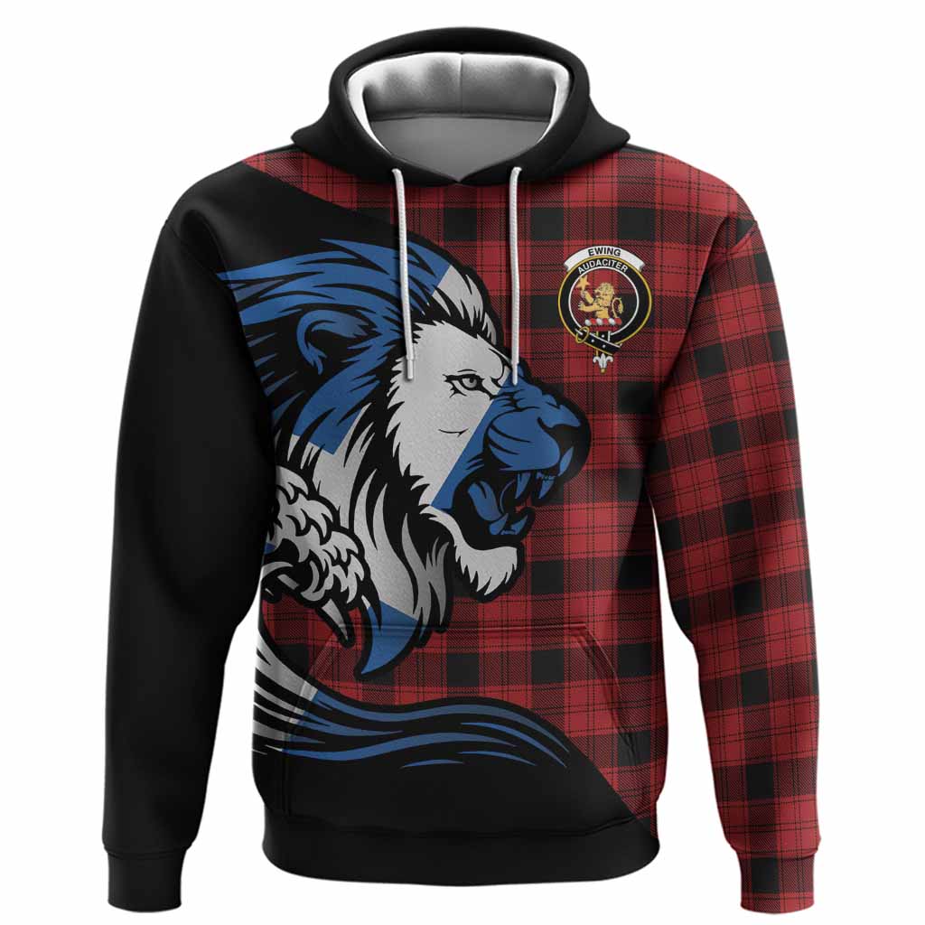 Ewing Tartan Crest Hoodie Scottish Golden Lions Wave Flow