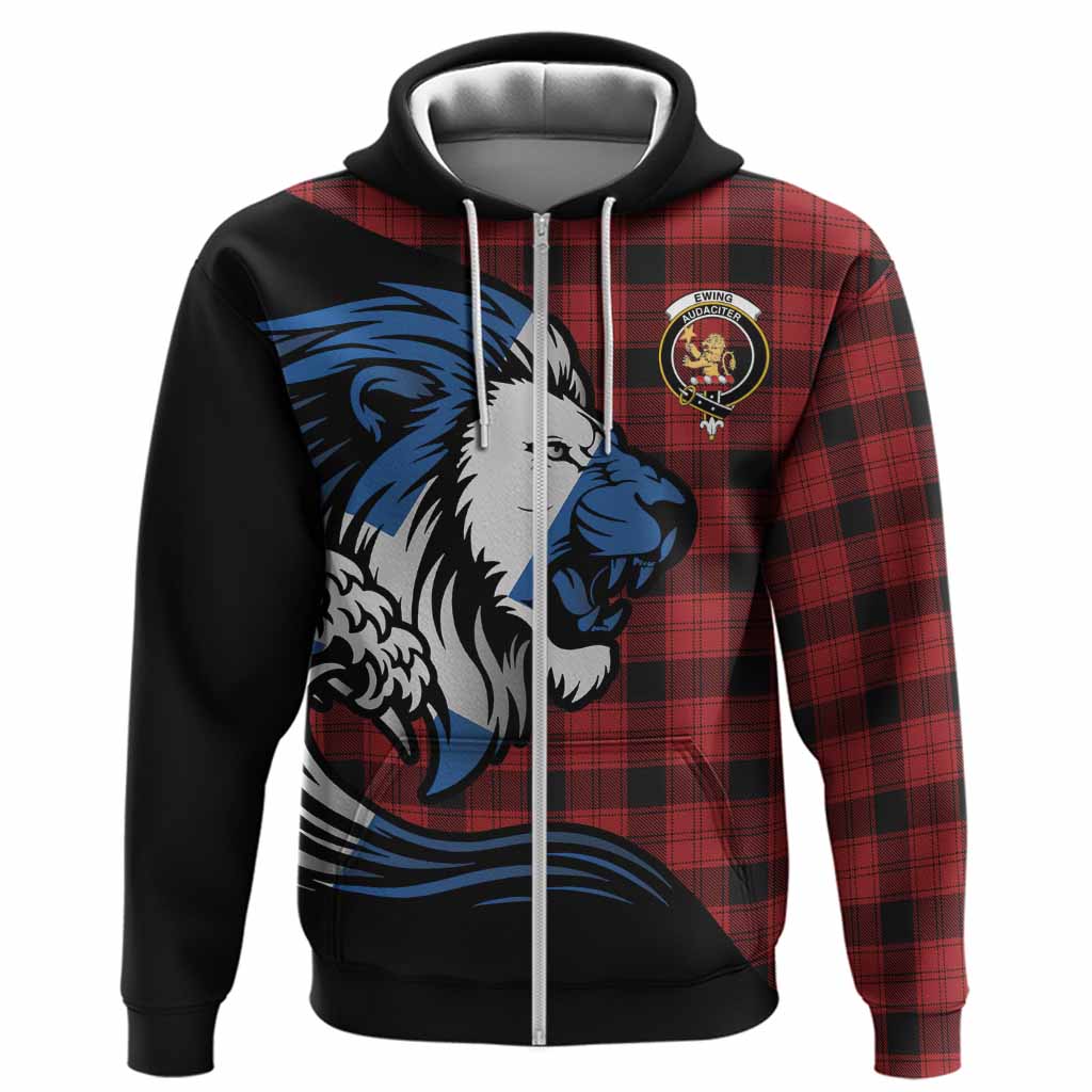 Ewing Tartan Crest Hoodie Scottish Golden Lions Wave Flow