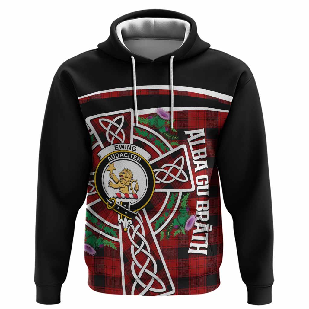 Ewing Tartan Crest Hoodie Scottish Thistle Celtic Cross Alba Gu Brath