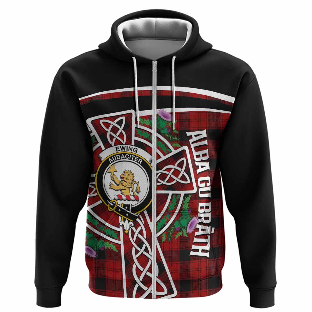 Ewing Tartan Crest Hoodie Scottish Thistle Celtic Cross Alba Gu Brath