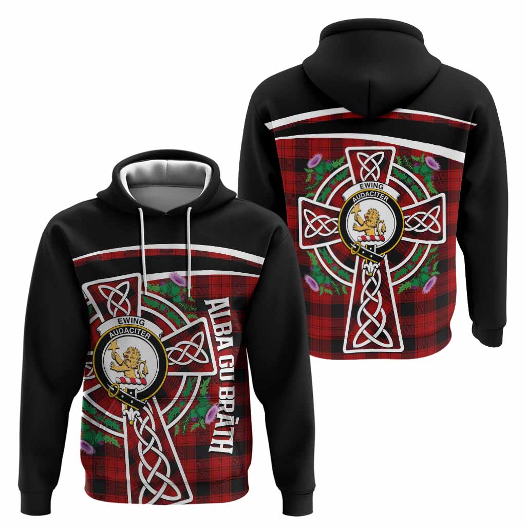 Ewing Tartan Crest Hoodie Scottish Thistle Celtic Cross Alba Gu Brath