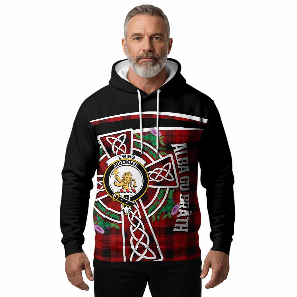 Ewing Tartan Crest Hoodie Scottish Thistle Celtic Cross Alba Gu Brath