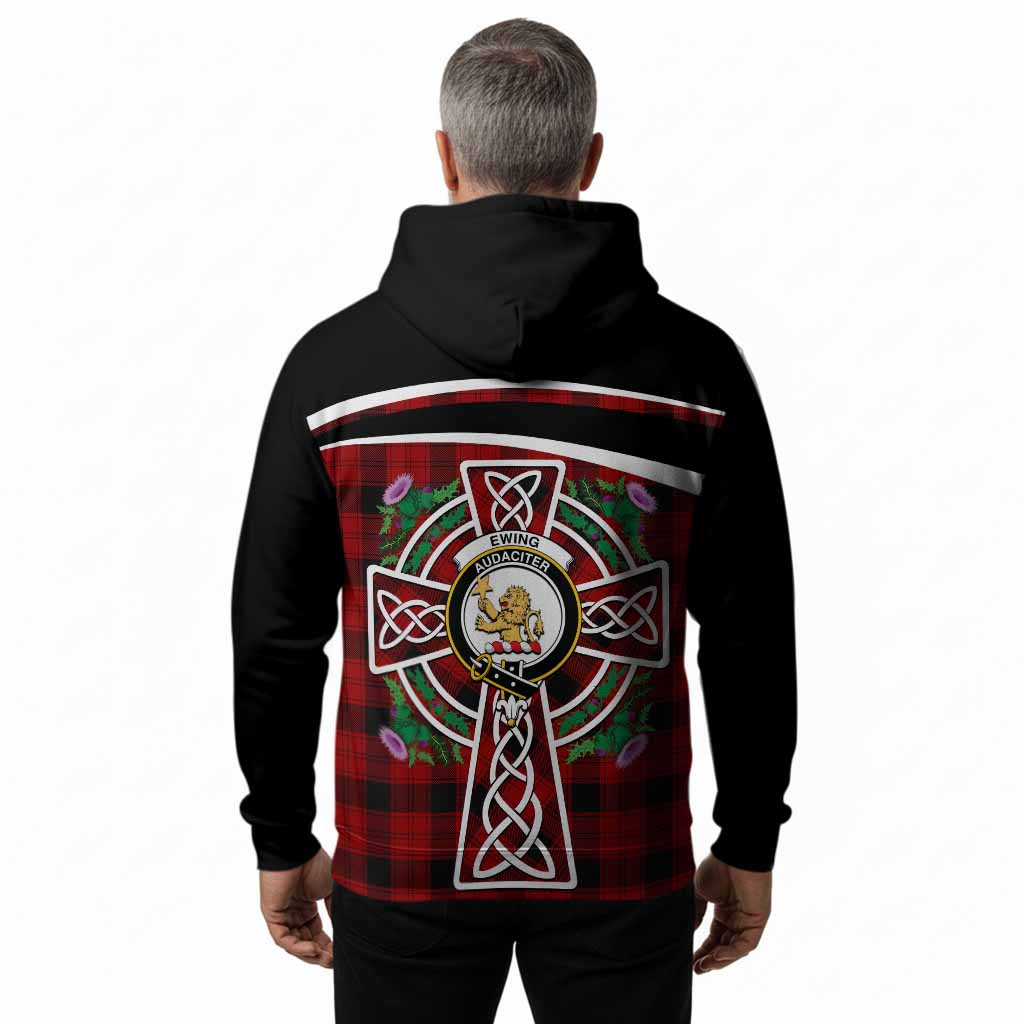 Ewing Tartan Crest Hoodie Scottish Thistle Celtic Cross Alba Gu Brath