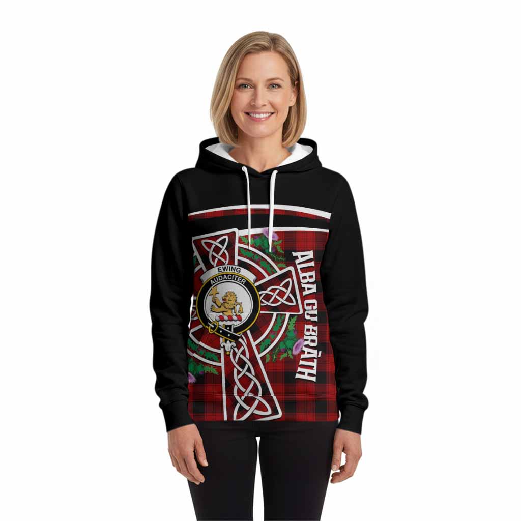 Ewing Tartan Crest Hoodie Scottish Thistle Celtic Cross Alba Gu Brath