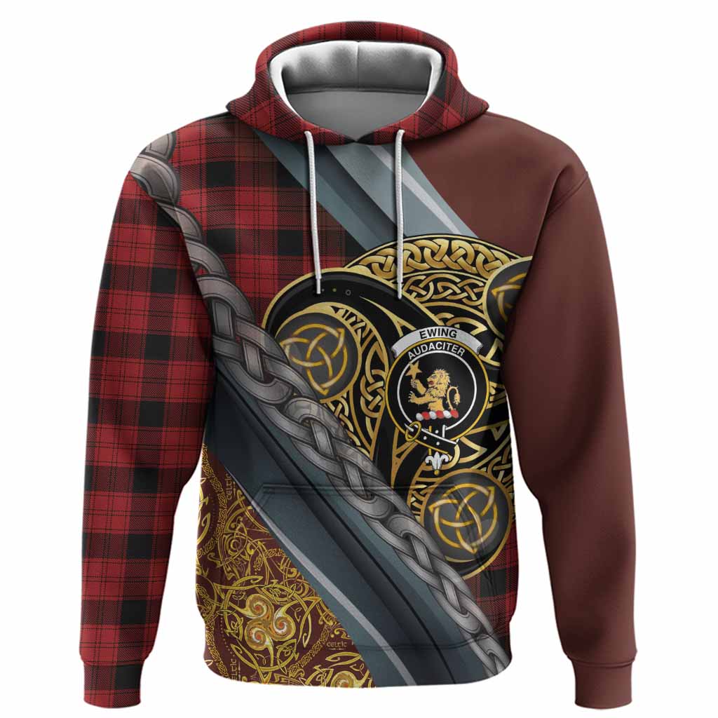 Ewing Tartan Crest Hoodie Scottish Triskele Celtic