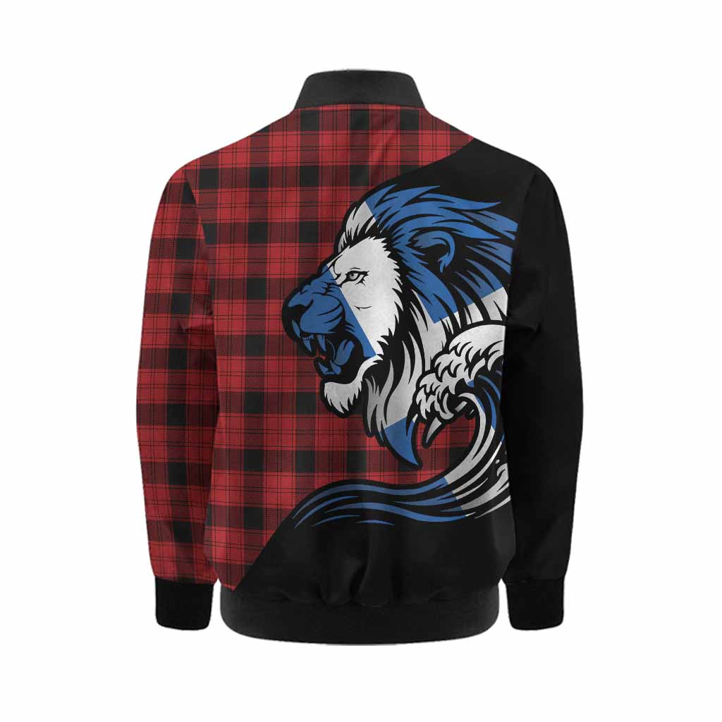 Ewing Tartan Crest Kid Bomber Jacket Scottish Golden Lions Wave Flow