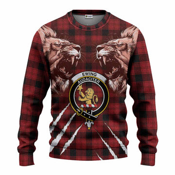 Ewing Tartan Crest Knitted Sweater Ferocious Lion Style