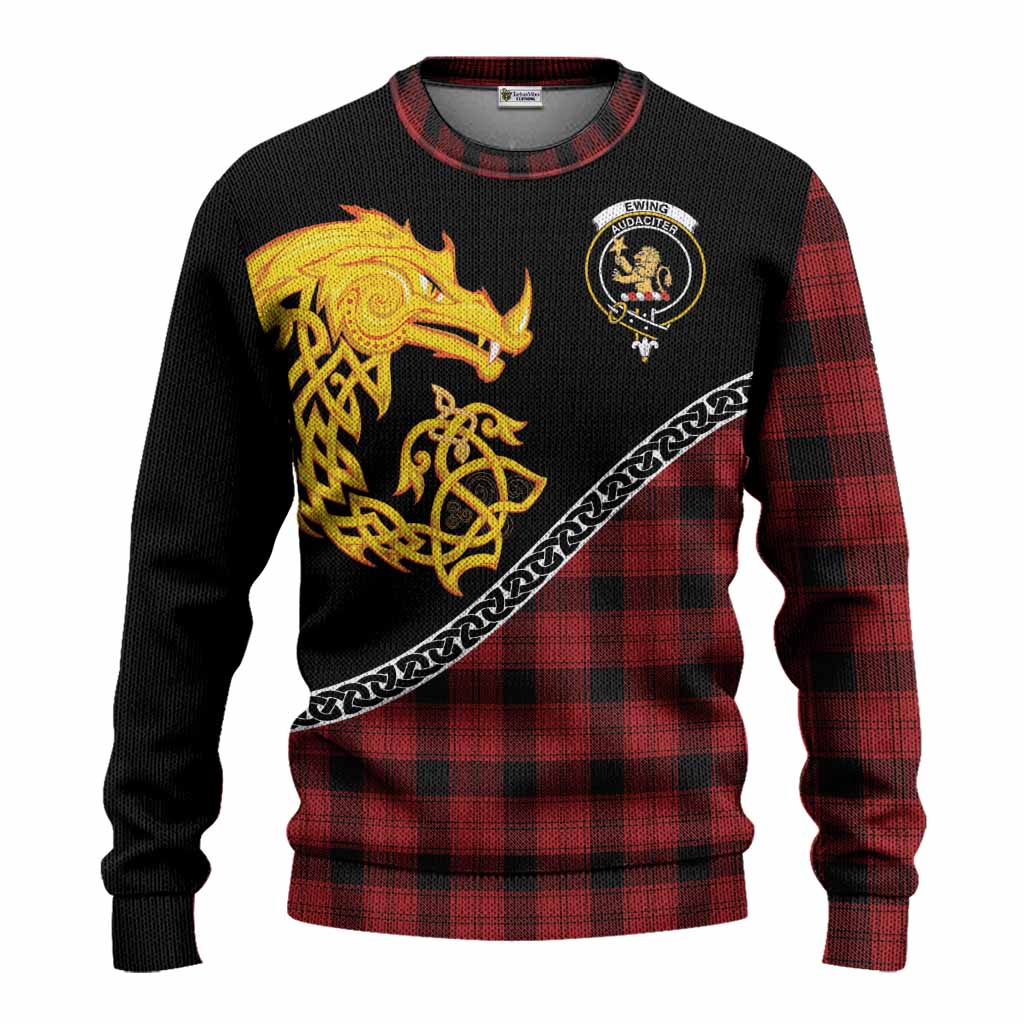 Ewing Tartan Crest Knitted Sweater Legendary Dragon Knot Half Style