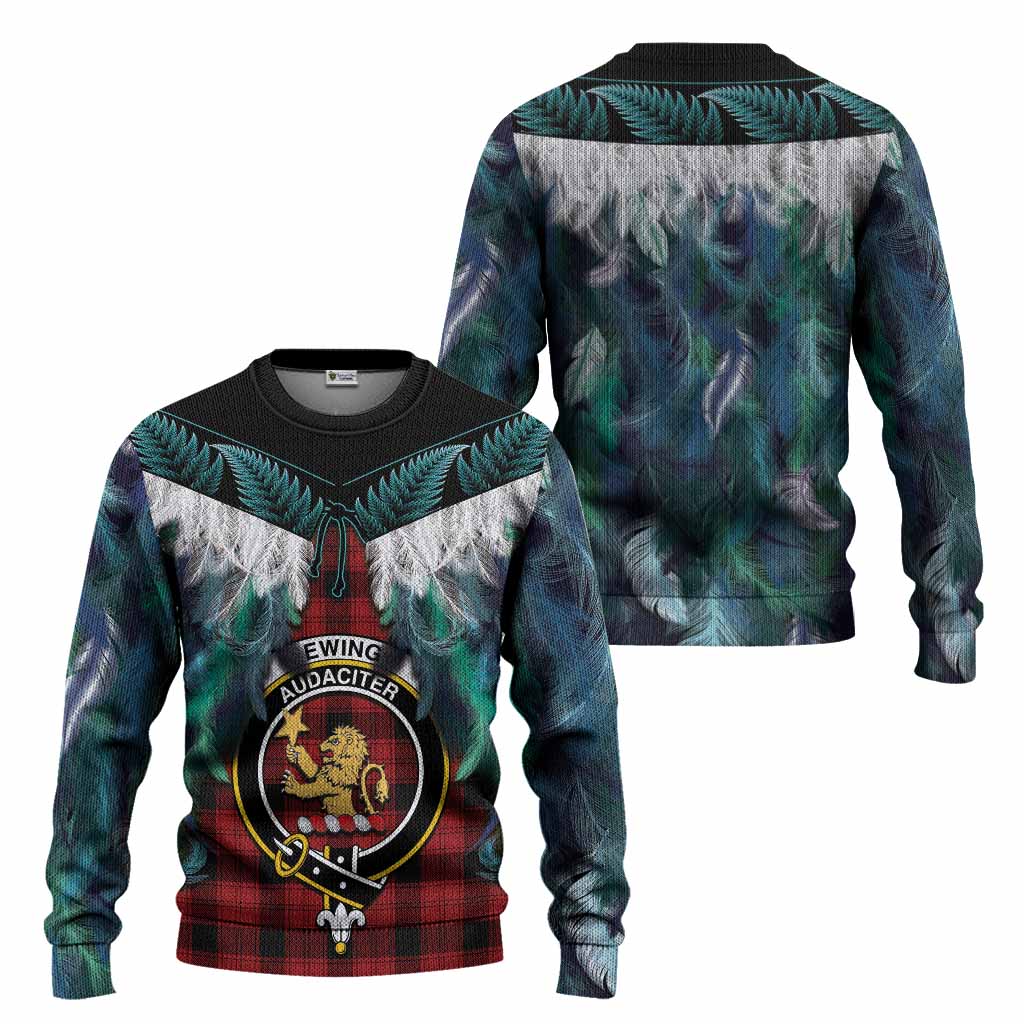 Ewing Tartan Crest Knitted Sweater New Zealand Maori Korowai Cloak