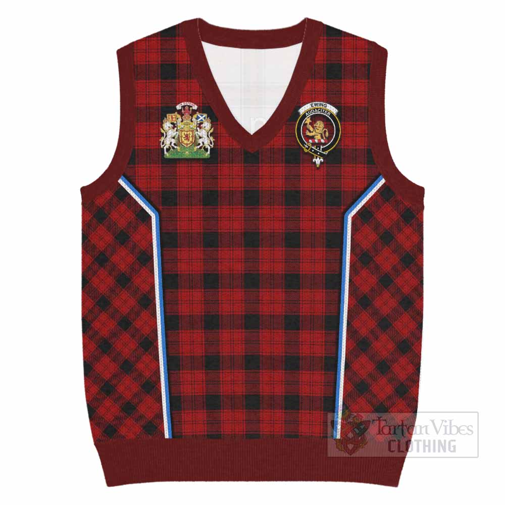 Ewing Tartan Crest Knitted V-Neck Vest Scotland Coat of Arm Flag Style - Tartan Vibes Clothing