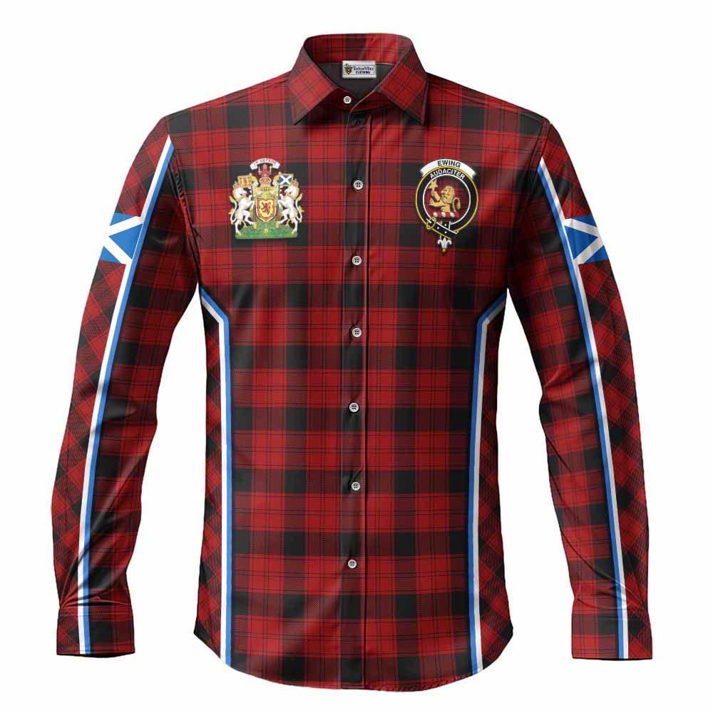 Ewing Tartan Crest Long Sleeve Button Shirts Scotland Coat of Arm Flag Style - Tartan Vibes Clothing