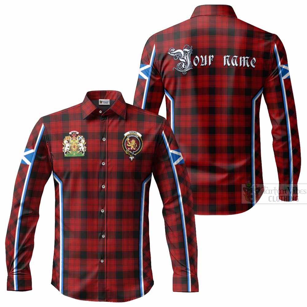 Ewing Tartan Crest Long Sleeve Button Shirts Scotland Coat of Arm Flag Style - Tartan Vibes Clothing