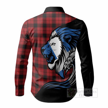 Ewing Tartan Crest Long Sleeve Button Shirts Scottish Golden Lions Wave Flow