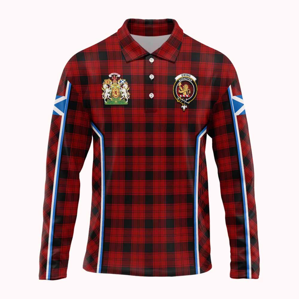 Ewing Tartan Crest Long Sleeve Polo Shirt Scotland Coat of Arm Flag Style - Tartan Vibes Clothing