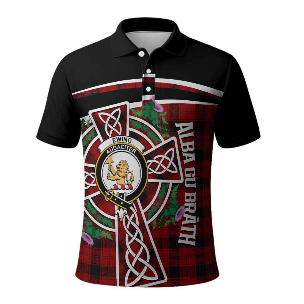 Ewing Tartan Crest Polo Shirt Scottish Thistle Celtic Cross Alba Gu Brath