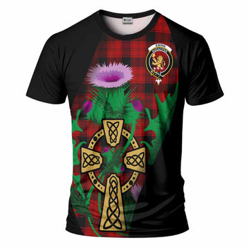 Ewing Tartan Crest T-Shirt Celtic Cross Thistle Flowers