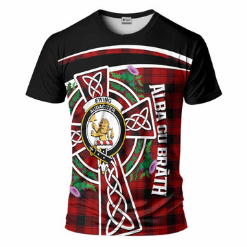 Ewing Tartan Crest T-Shirt Scottish Thistle Celtic Cross Alba Gu Brath