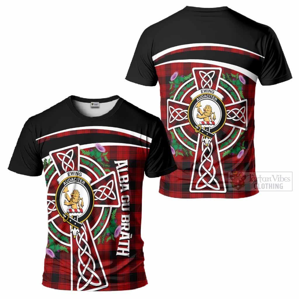 Ewing Tartan Crest T-Shirt Scottish Thistle Celtic Cross Alba Gu Brath