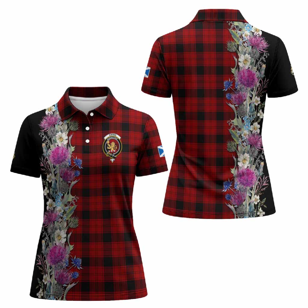 Ewing Tartan Crest Thistle Floral Women Polo Shirt