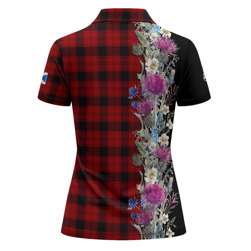 Ewing Tartan Crest Thistle Floral Women Polo Shirt