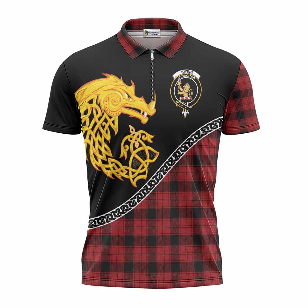 Ewing Tartan Crest Zipper Polo Shirt Legendary Dragon Knot Half Style