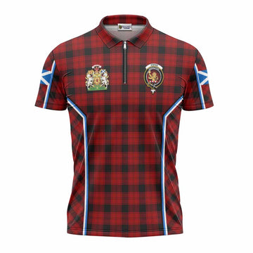 Ewing Tartan Crest Zipper Polo Shirt Scotland Coat of Arm Flag Style - Tartan Vibes Clothing