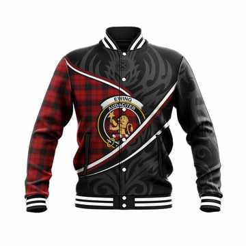 Ewing Tartan Family Crest Baseball Jacket Celtic Scottish Thistle Floral - Tartan Vibes Clothing