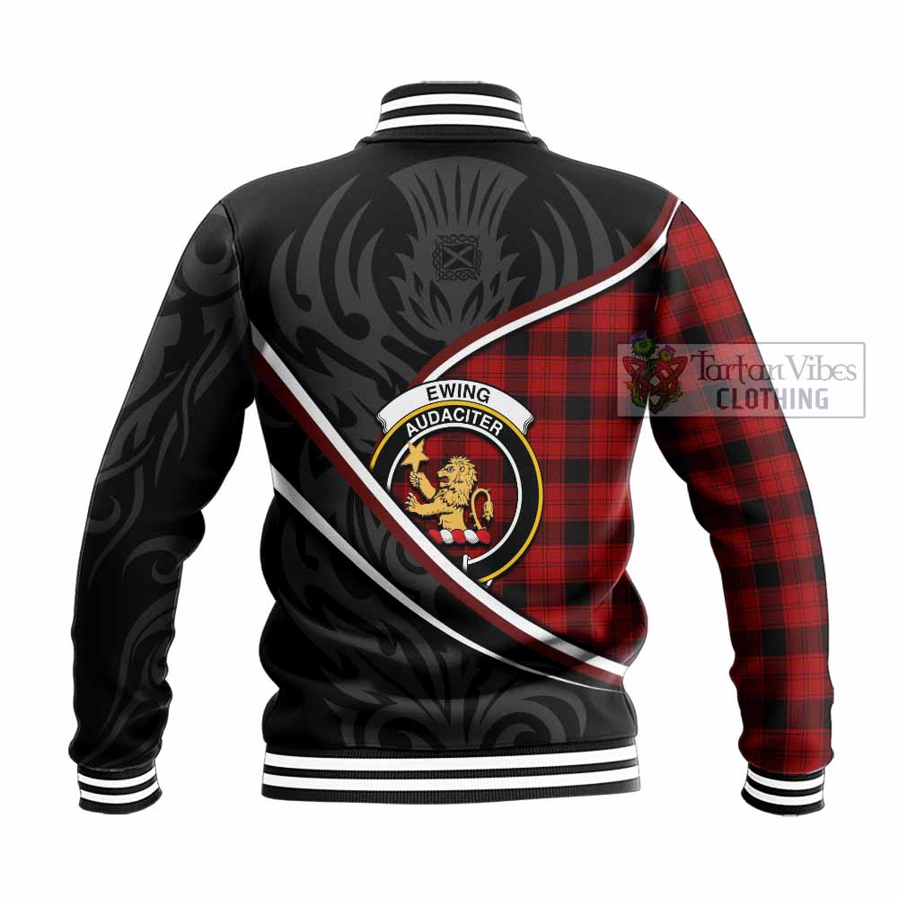 Ewing Tartan Family Crest Baseball Jacket Celtic Scottish Thistle Floral - Tartan Vibes Clothing