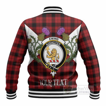 Ewing Tartan Family Crest Baseball Jacket Scottish Burns Night Thistle Floral