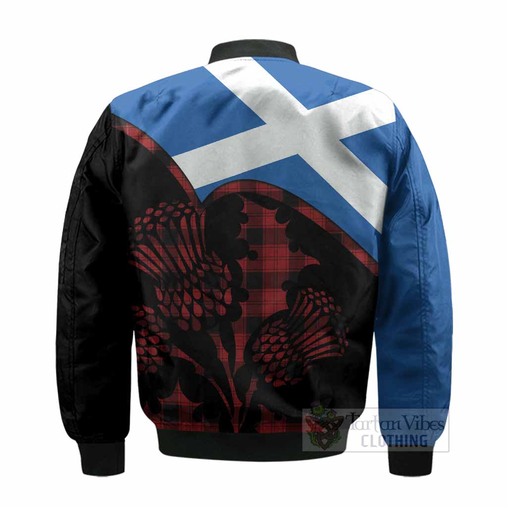 Ewing Tartan Family Crest Bomber Jacket Scotland Thistle Floral Flag Style