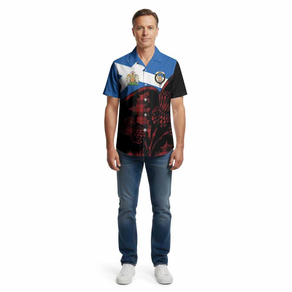 Ewing Tartan Family Crest Cotton Hawaiian Shirt Scotland Thistle Floral Flag Style
