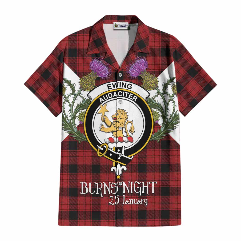 Ewing Tartan Family Crest Cotton Hawaiian Shirt Scottish Burns Night Thistle Floral