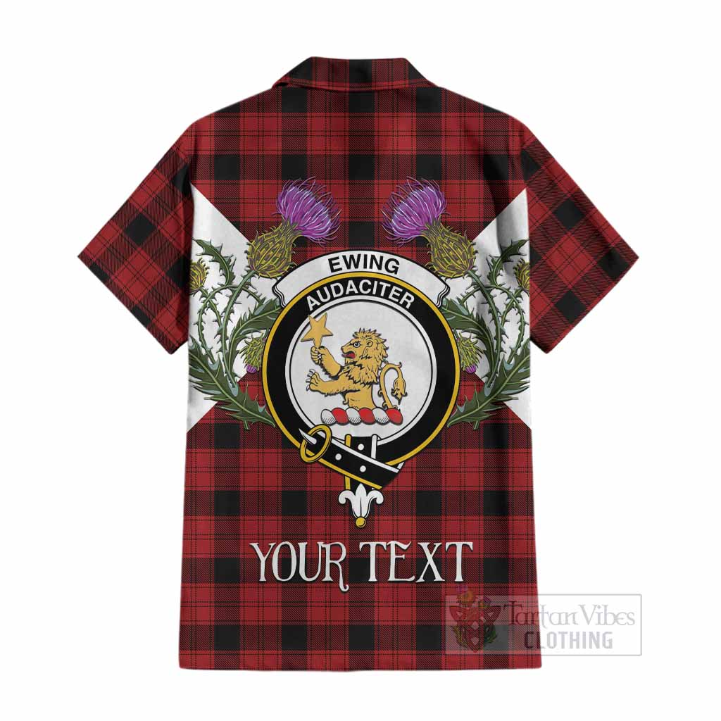Ewing Tartan Family Crest Cotton Hawaiian Shirt Scottish Burns Night Thistle Floral