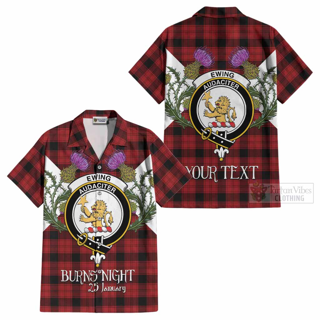 Ewing Tartan Family Crest Cotton Hawaiian Shirt Scottish Burns Night Thistle Floral